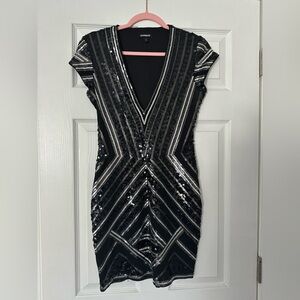 Express Black and Silver Sequin Mini Dress
